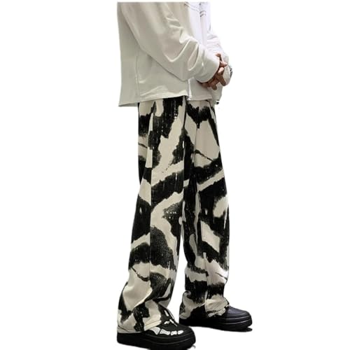 Streetwear Zebra Printed Jeans Men Straight Casual Wide Leg
